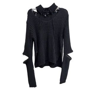 Derek Heart Black Choker Lace Style Neckline Cutout Sweater